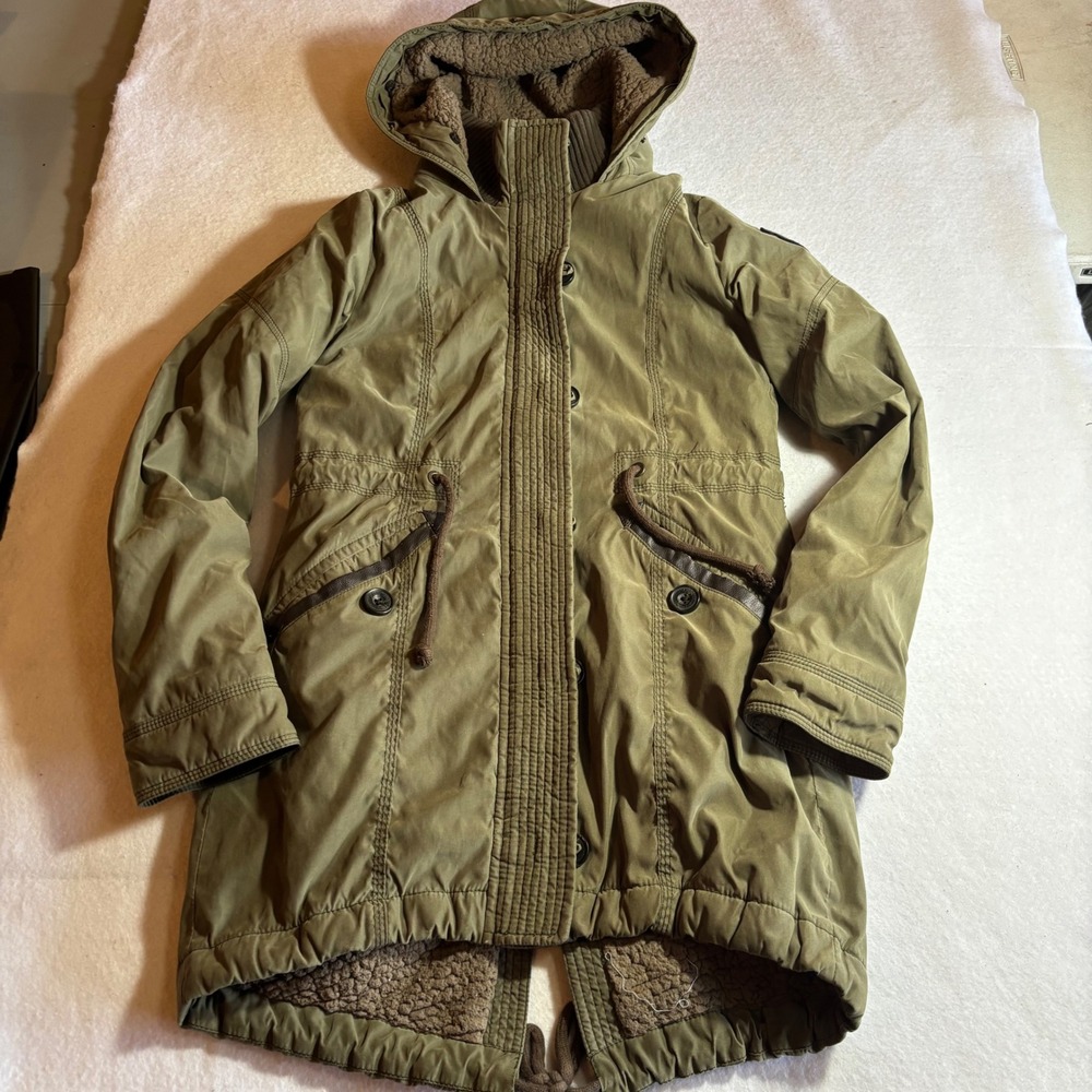 Abercrombie & Fitch Parka Jacket XS Green Hooded Drawstring Coat 
Sherpa‎ Y2K